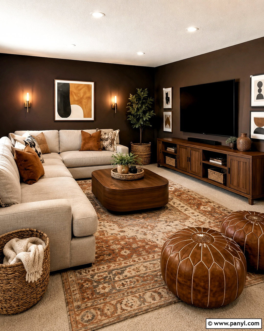 Dark Brown Family Room With Sectional Sofa - 20 dark brown room ideas
