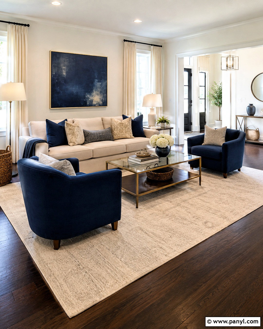 Dark Brown Floor Living Room With Navy Accents - 20 dark brown floor living room ideas