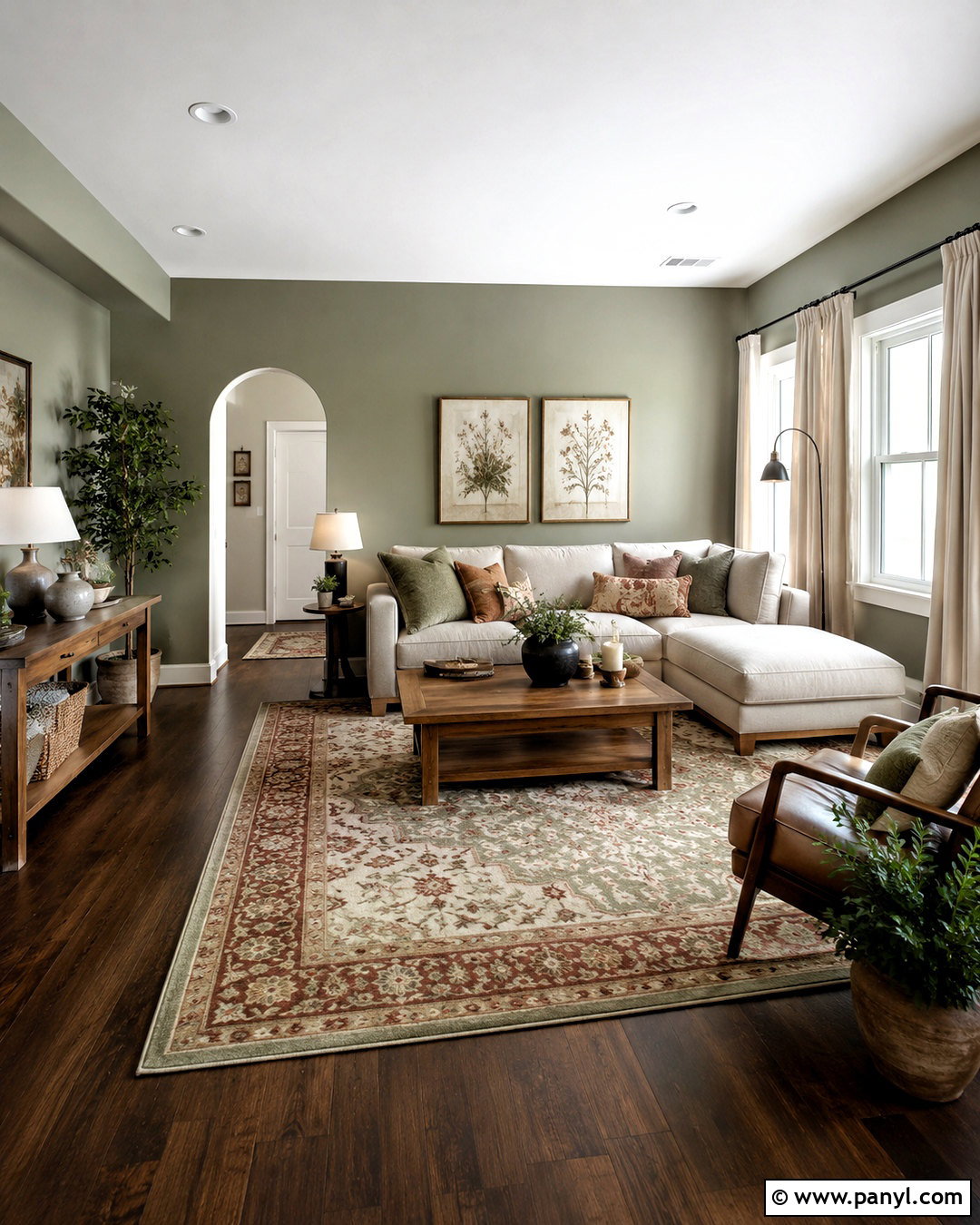 Dark Brown Floor Living Room With Sage Green Walls - 20 dark brown floor living room ideas