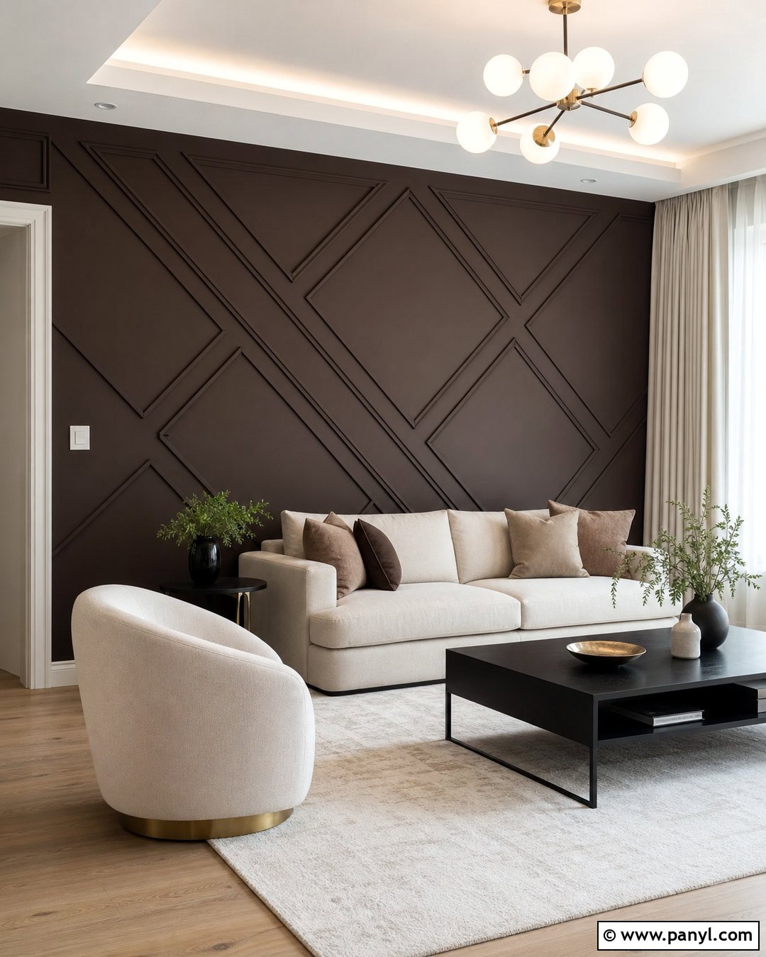 Dark Brown Geometric Panel Accent Wall - 35 Dark Brown Accent Wall Ideas