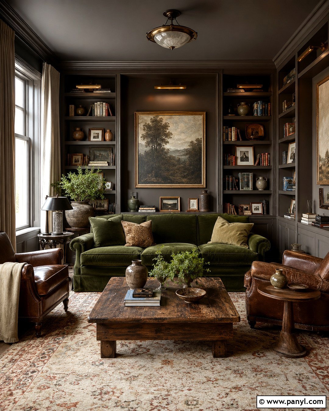 Dark Brown Grey Color Drenched Library - 20 Brown Grey Wall Color Ideas