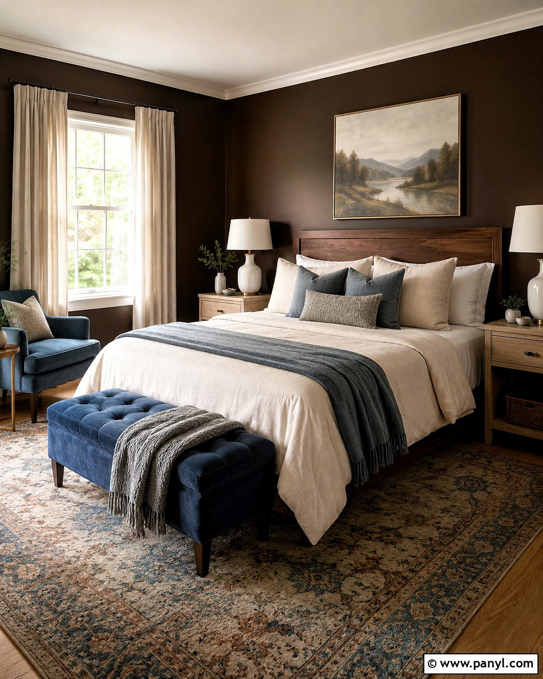 Dark Brown Guest Bedroom With Blue Accents - 20 dark brown room ideas
