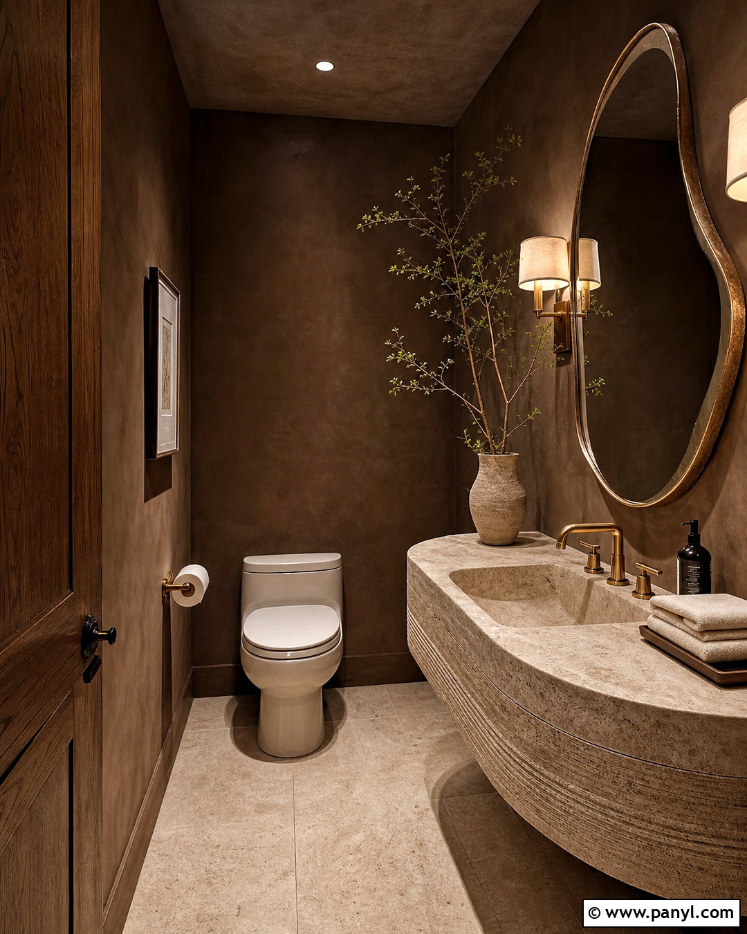 Dark Brown Half Bathroom With Travertine - 20 dark half bathroom ideas