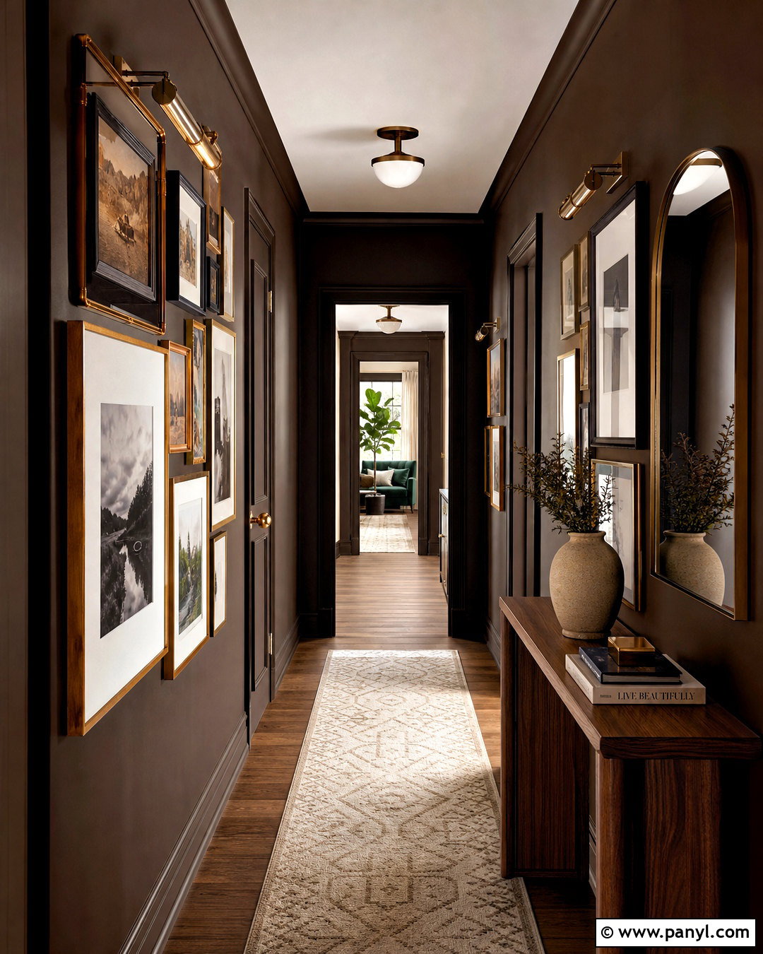Dark Brown Hallway With Gallery Wall - 20 dark brown interior ideas