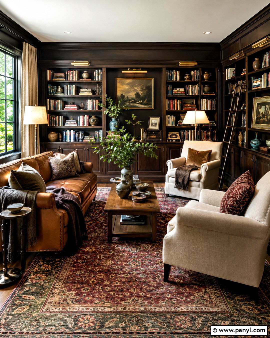 Dark Brown Home Library - 40 Dark Brown Walls