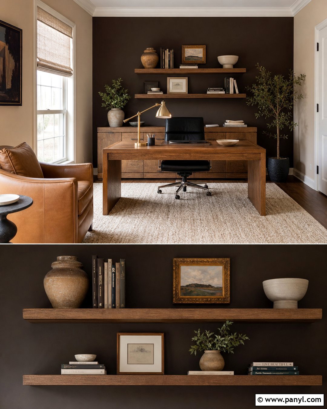 Dark Brown Home Office Accent Wall - 30 dark accent walls