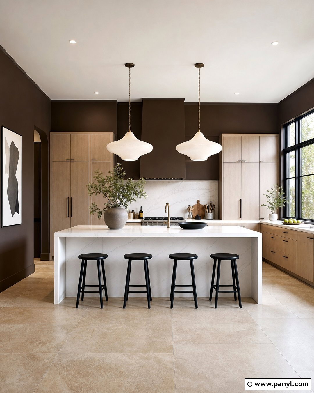 Dark Brown Kitchen Walls With Light Wood Cabinets - 35 Brown Kitchen Walls