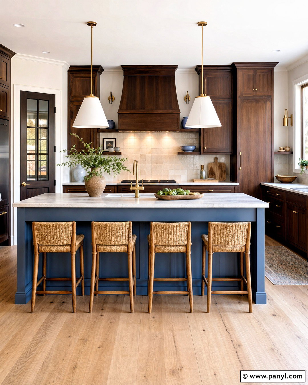 Dark Brown Kitchen With Blue Island - 20 dark brown interior ideas