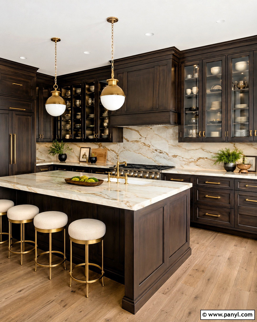 Dark Brown Kitchen With Brass Hardware - 20 dark brown kitchen ideas