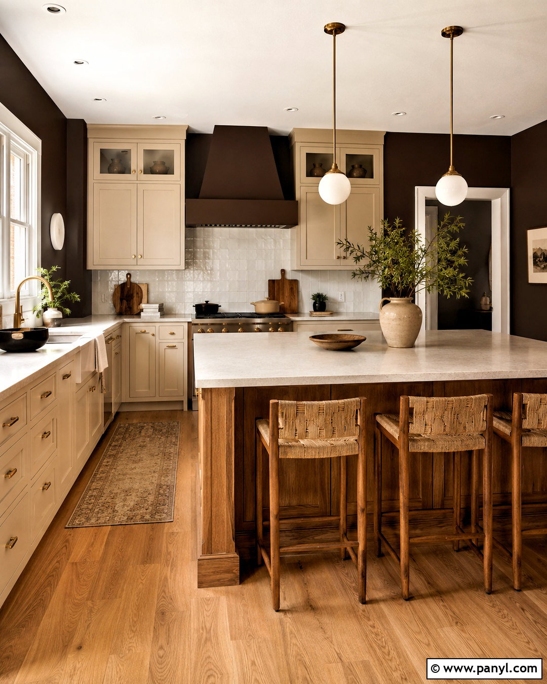 Dark Brown Kitchen With Cream Cabinets - 40 Dark Brown Walls