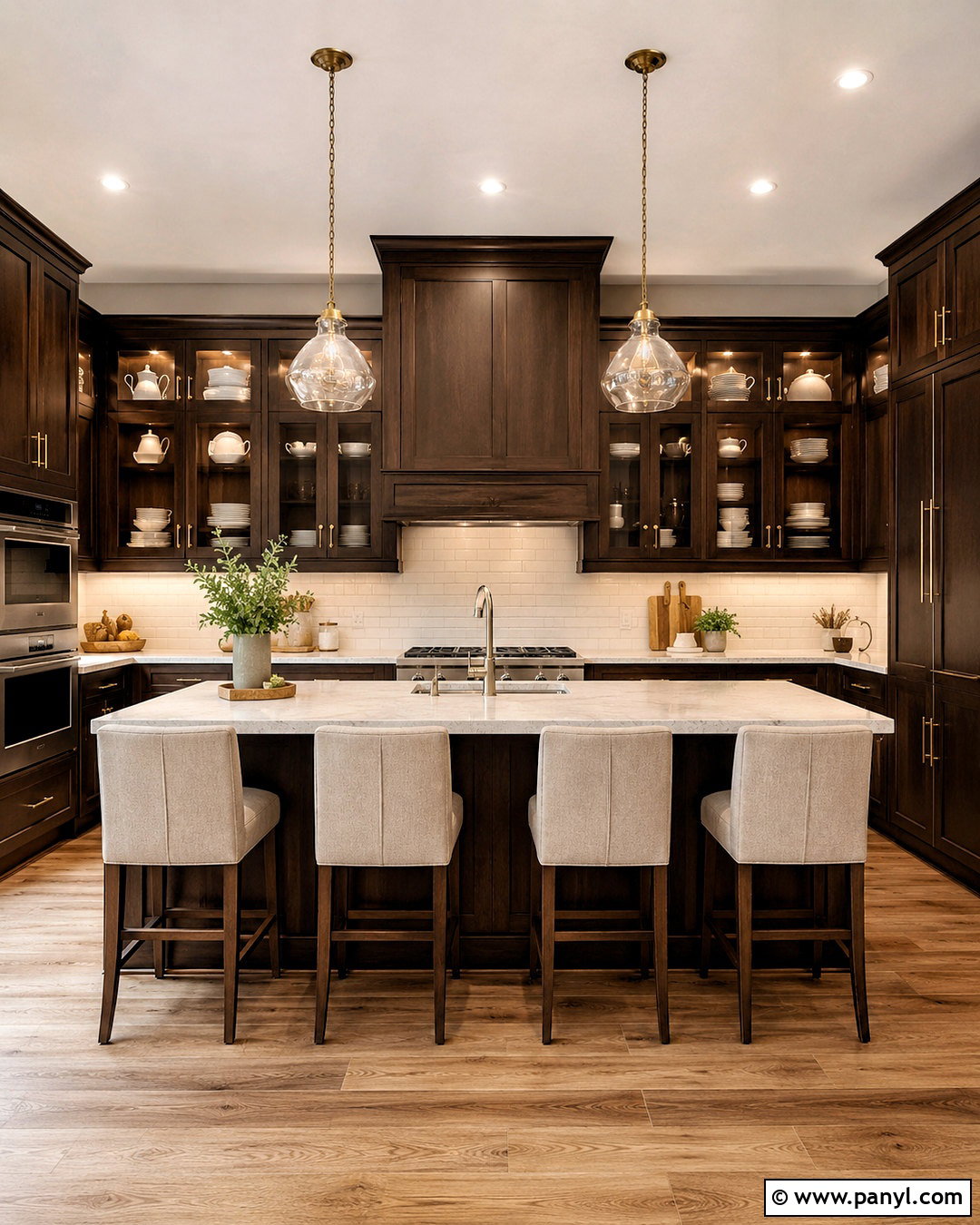Dark Brown Kitchen With Glass Cabinets - 20 dark brown kitchen ideas