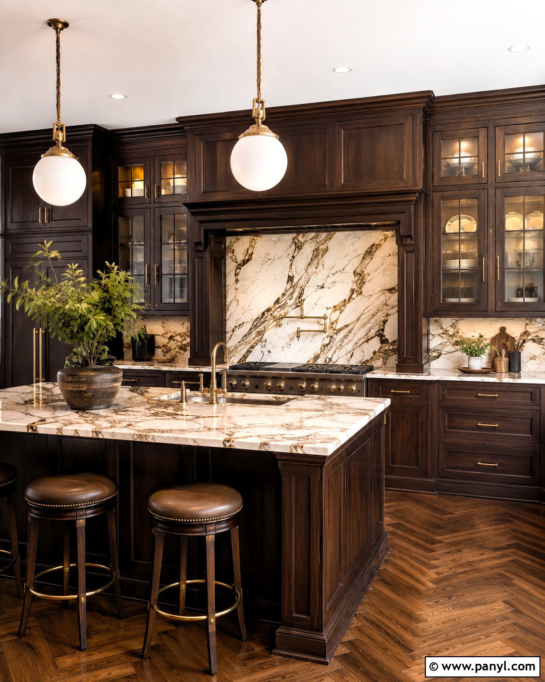 Dark Brown Kitchen With Marble Backsplash - 20 dark brown kitchen ideas