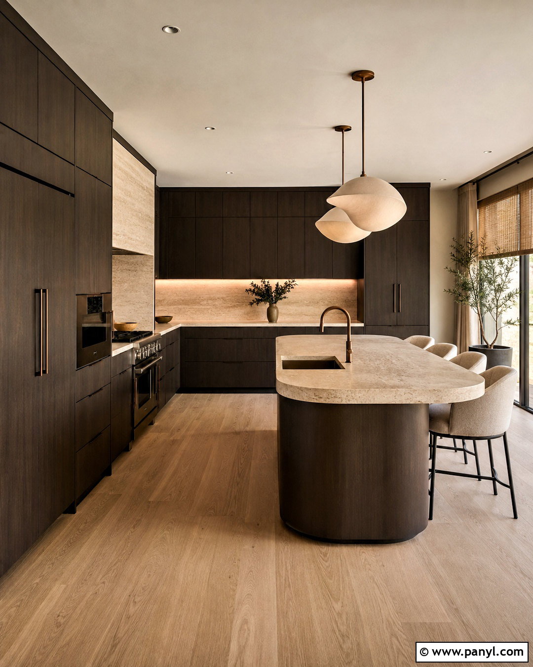 Dark Brown Kitchen With Travertine - 20 moody kitchen ideas