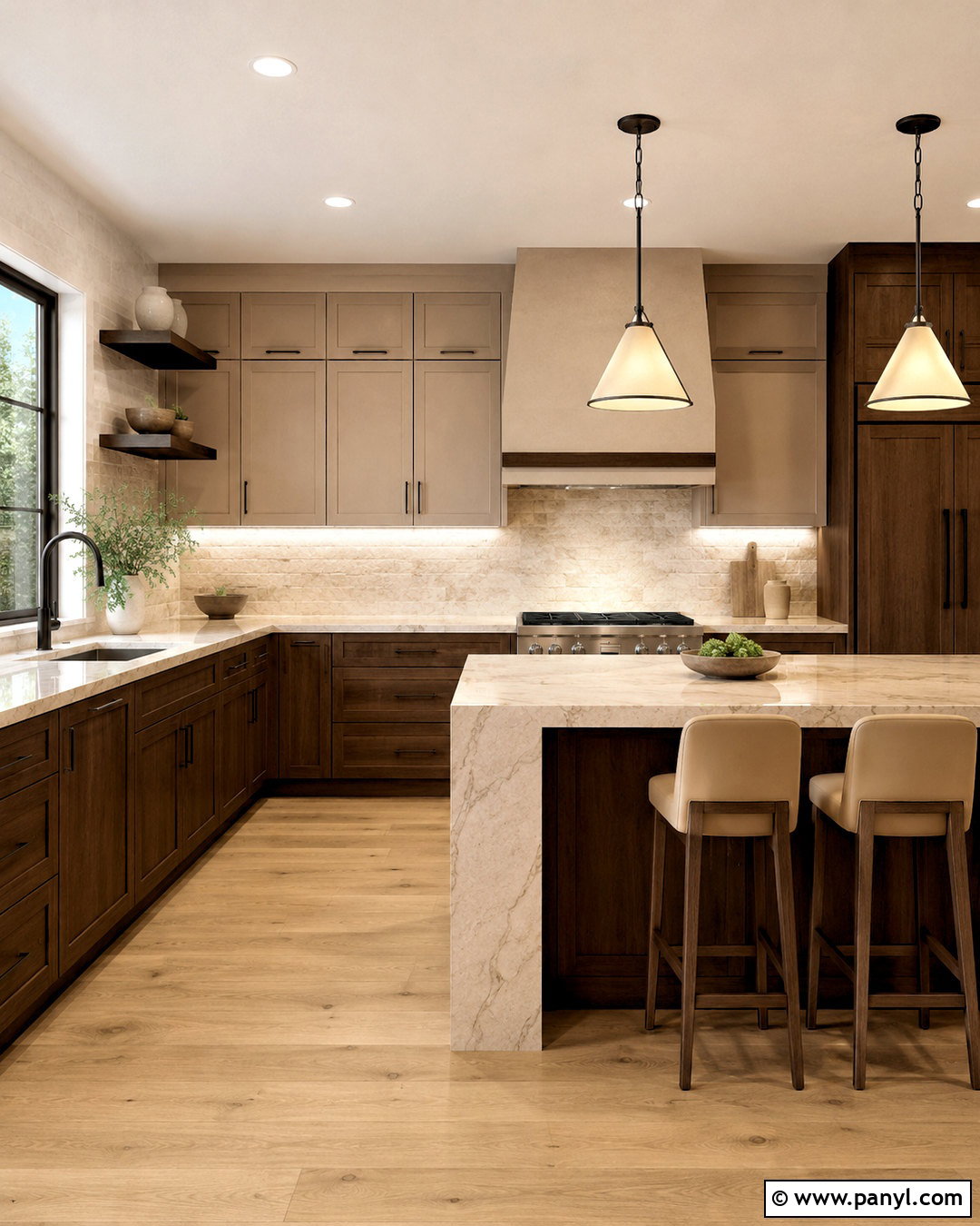 Dark Brown Kitchen With Two-Tone Cabinets - 20 dark brown kitchen ideas