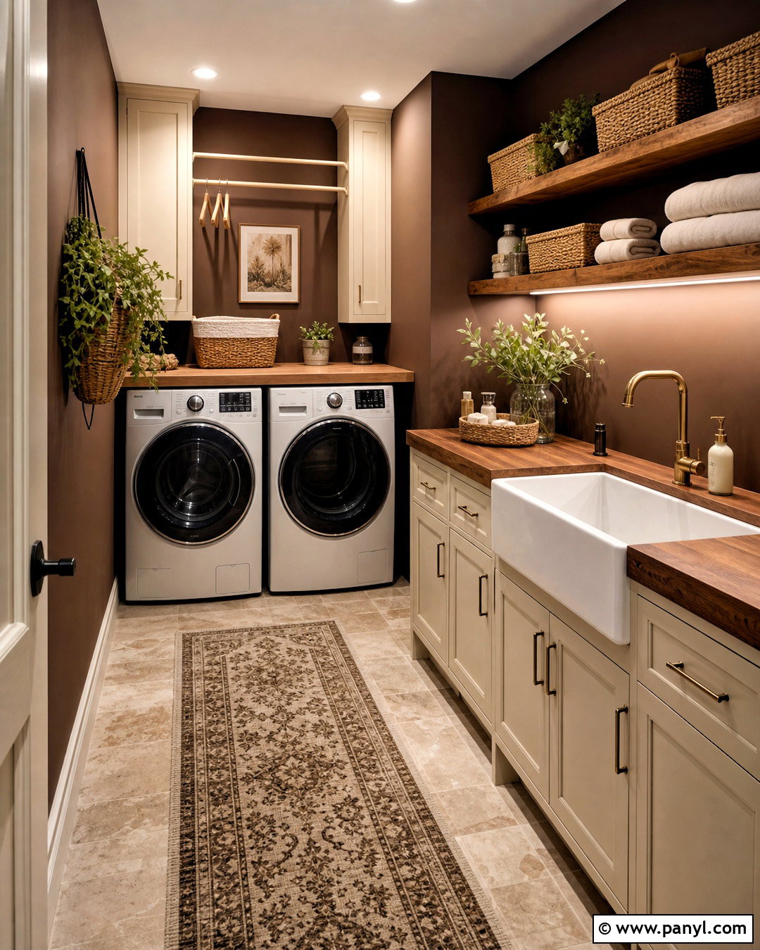 Dark Brown Laundry Room With Cream Cabinets - 20 dark brown interior ideas