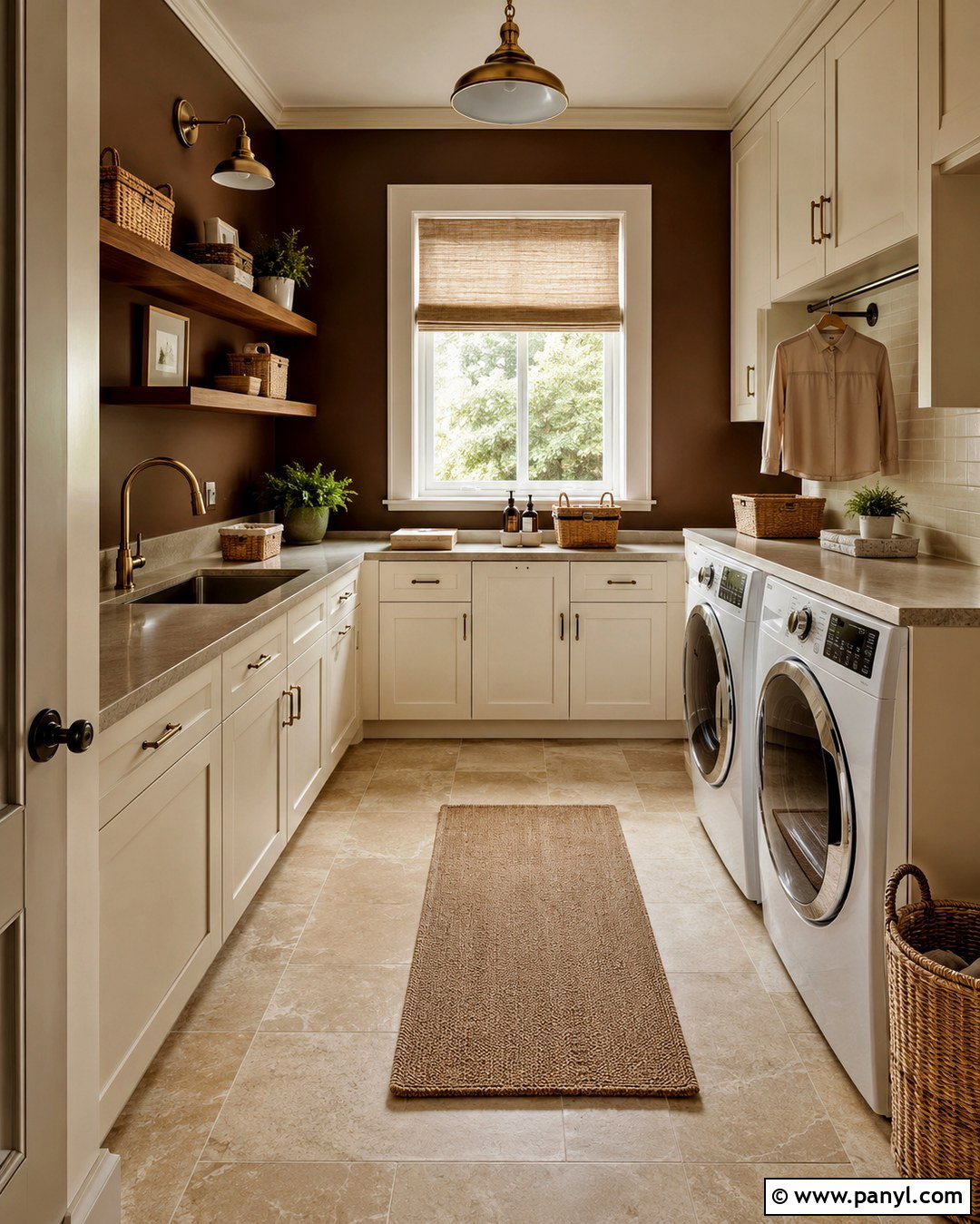 Dark Brown Laundry Room With Cream Cabinets - 20 Dark Wall Laundry Room Ideas