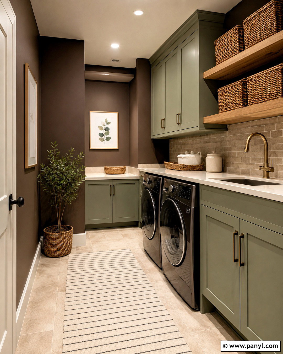 Dark Brown Laundry Room With Sage Cabinets - 20 dark brown room ideas