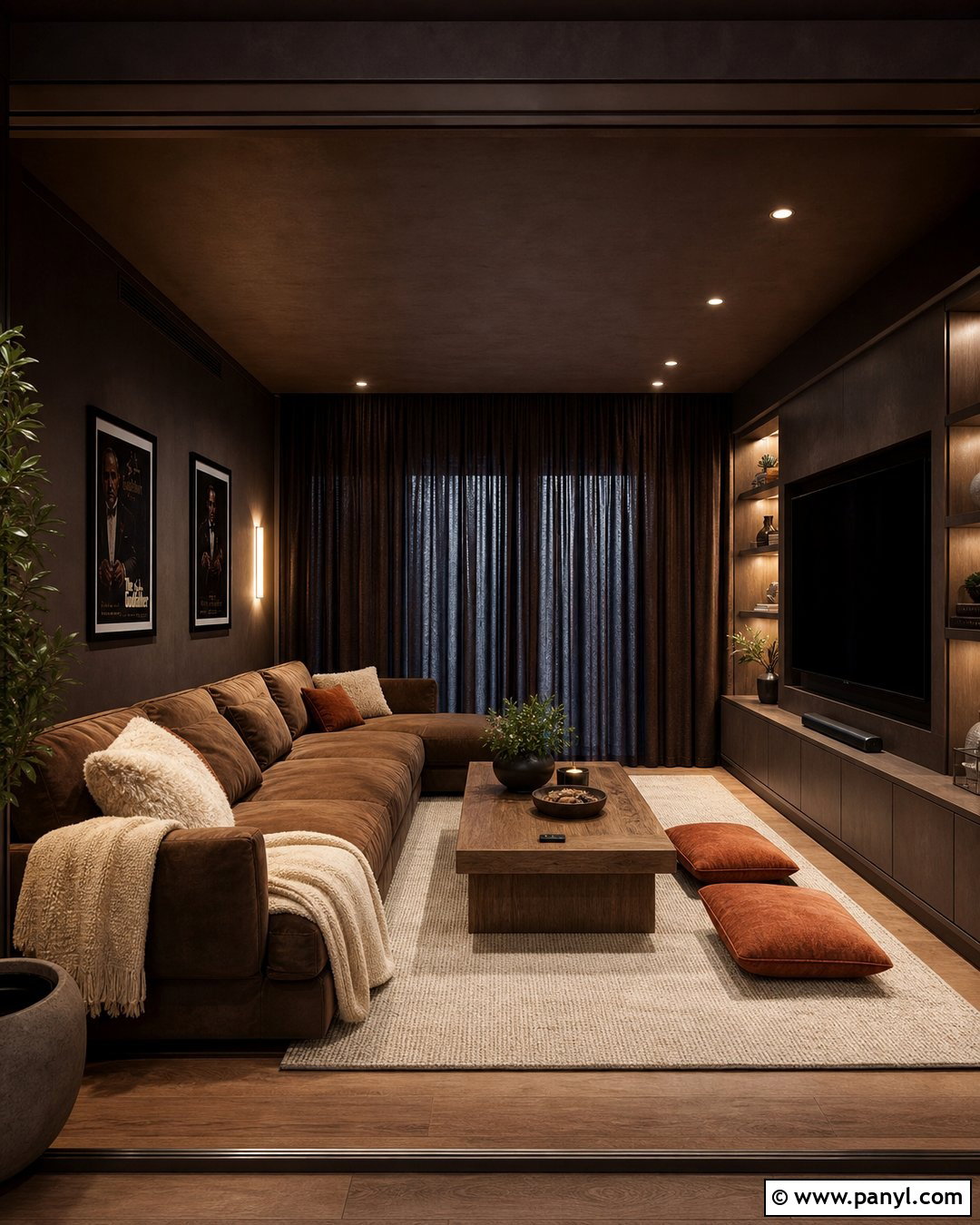 Dark Brown Limewash Media Room - 25 Dark Brown Limewash Walls