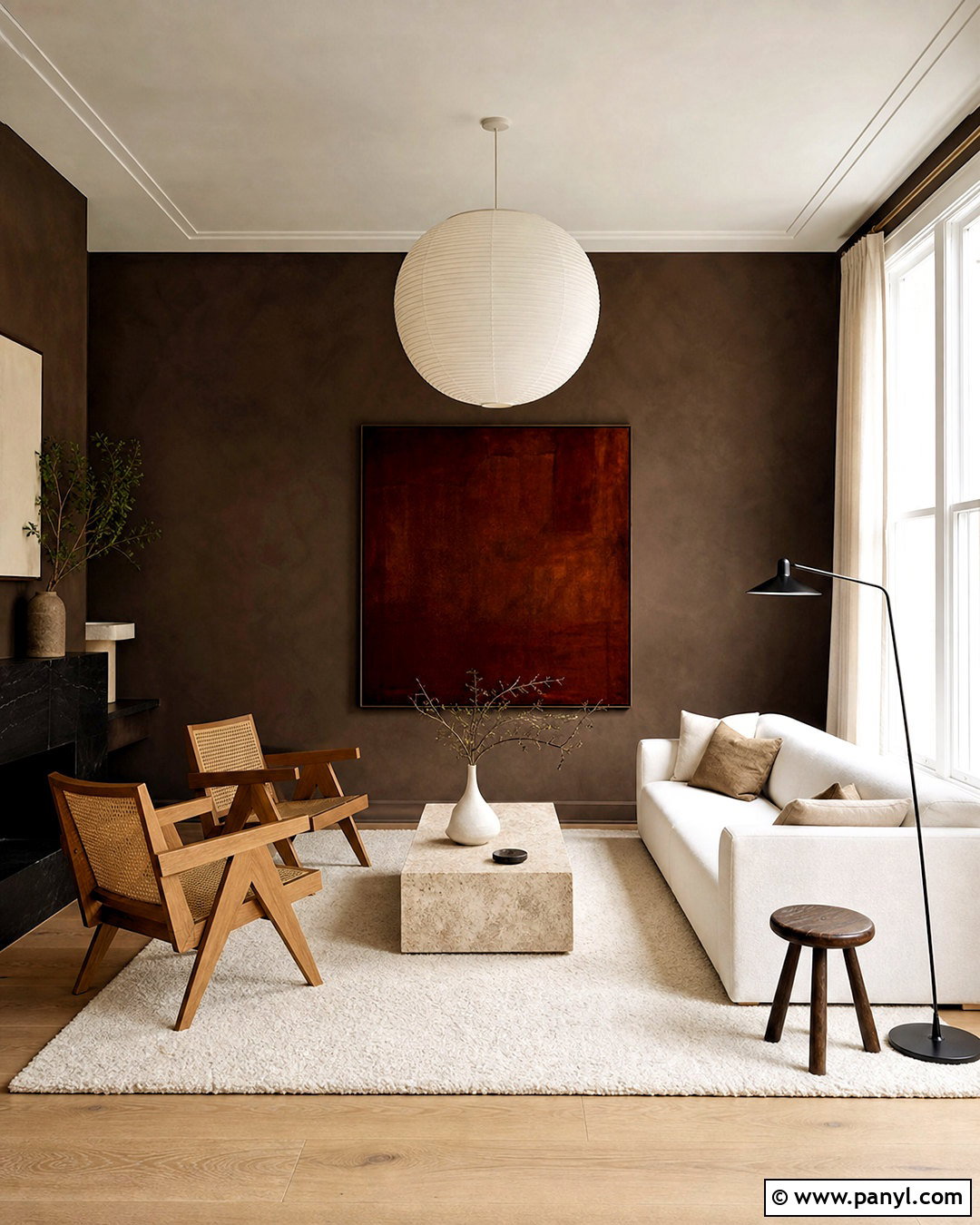 Dark Brown Limewash Walls In A Minimalist Living Room - 20 dark limewash walls