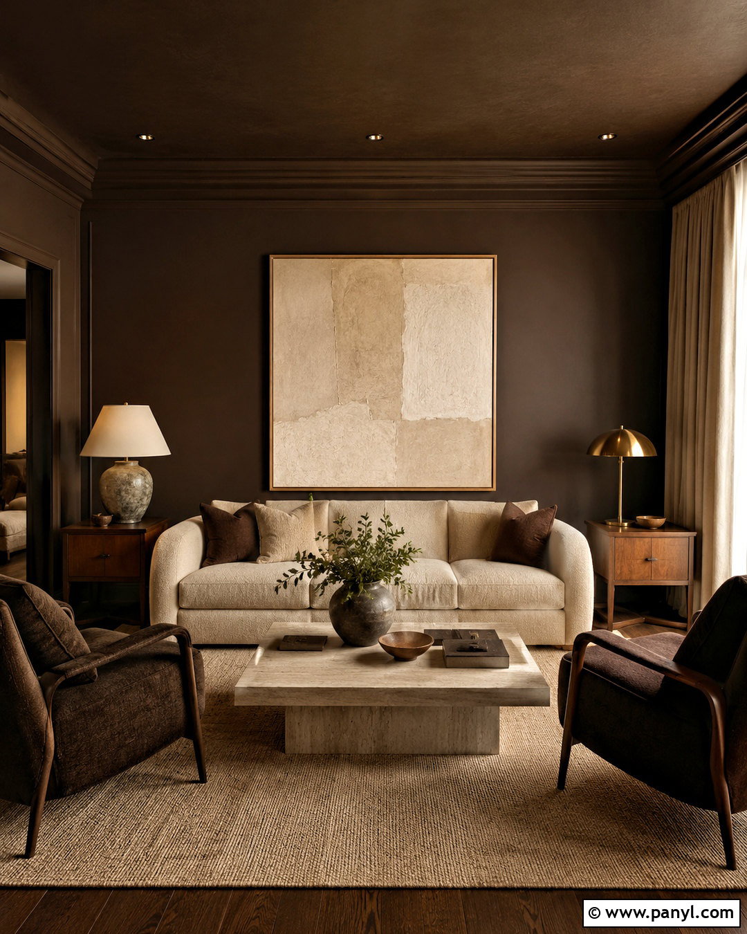 Dark Brown Living Room With Beige Sofa - 20 dark brown living room ideas