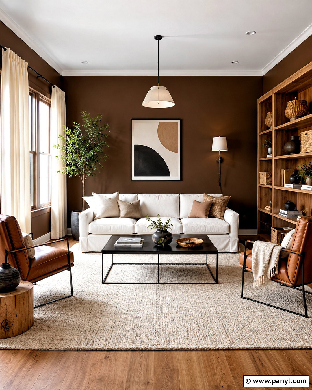 Dark Brown Living Room With Black Accents - 40 Dark Brown Walls