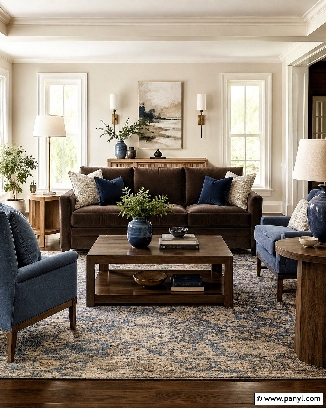 Dark Brown Living Room With Blue Accents - 20 dark brown living room ideas