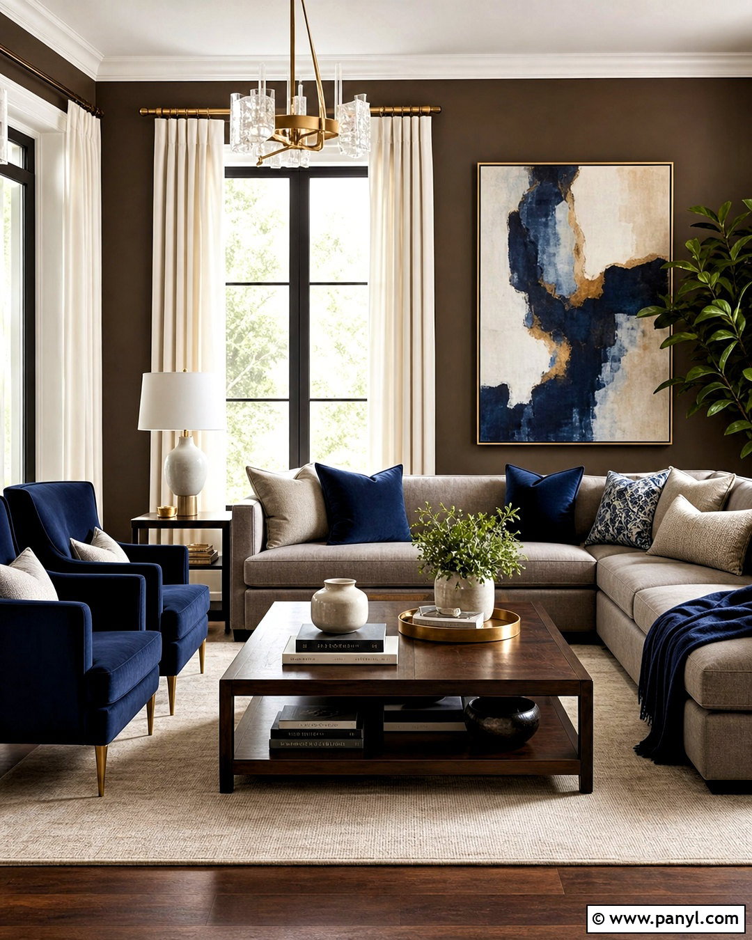 Dark Brown Living Room With Blue Accents - 20 dark brown living room decorating ideas