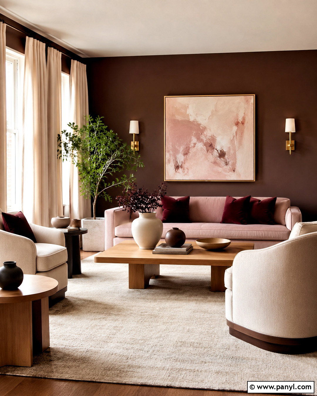 Dark Brown Living Room With Blush Pink - 40 Dark Brown Walls