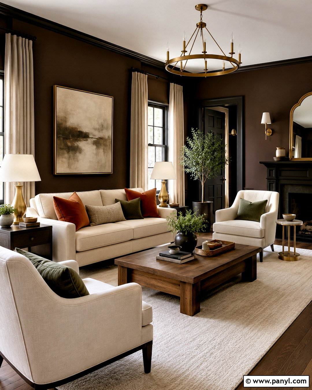 Dark Brown Living Room With Cream Furniture - 20 dark brown room ideas