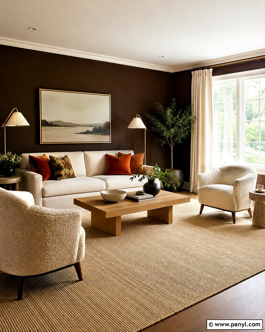 Dark Brown Living Room With Cream Furniture - 40 Dark Brown Walls
