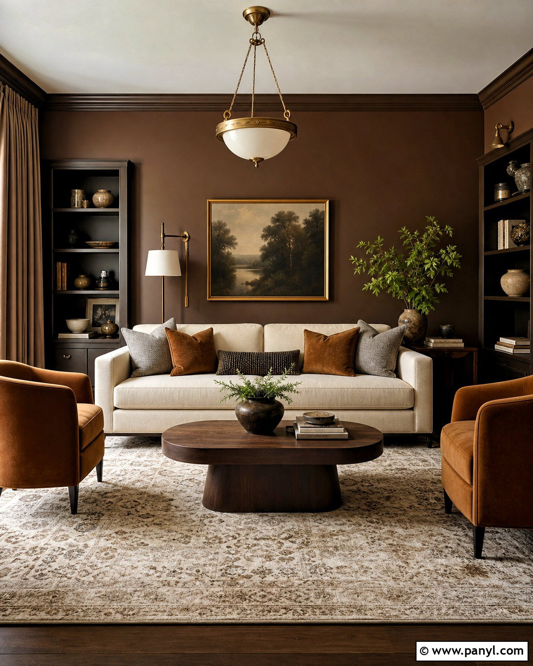 Dark Brown Living Room With Gold Accents - 20 dark brown living room decorating ideas