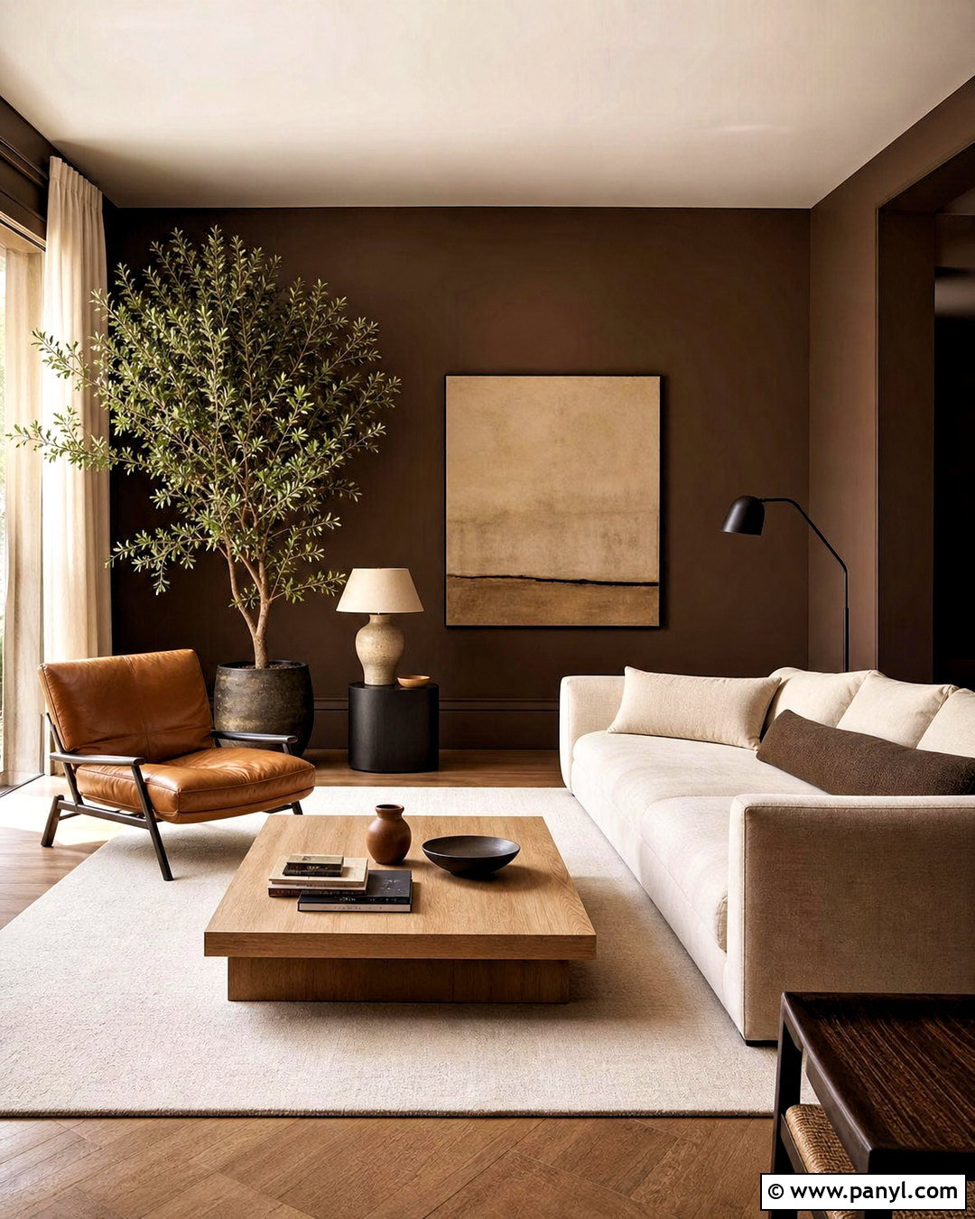 Dark Brown Living Room With Minimal Decor - 20 dark brown living room decorating ideas