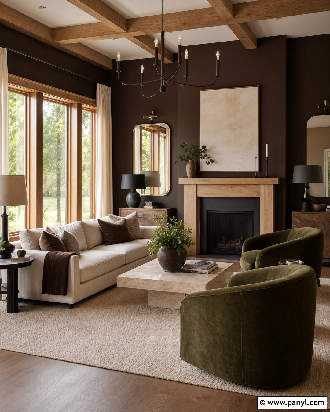 Dark Brown Living Room With Oak Trim - 20 Dark Walls Unpainted Woodwork Ideas