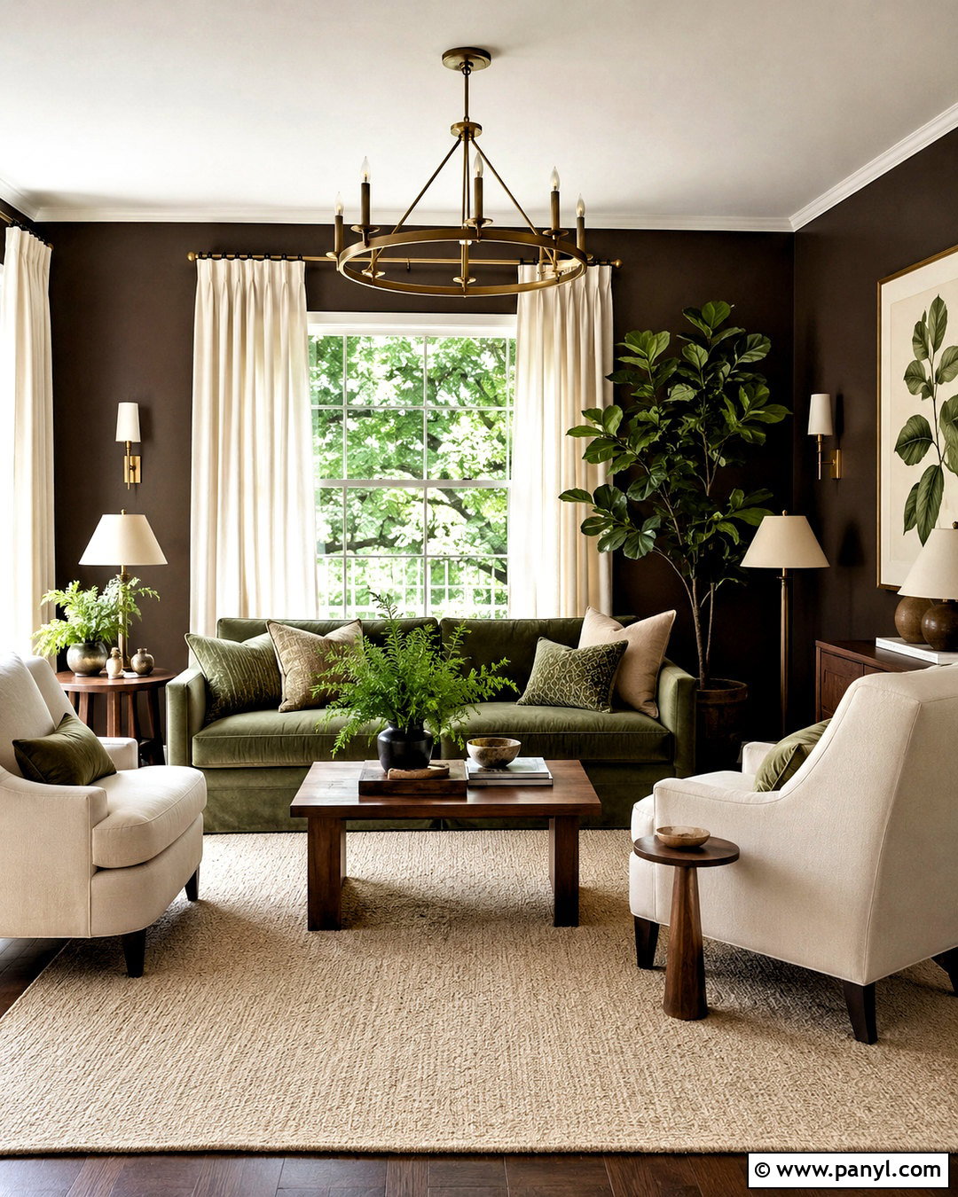 Dark Brown Living Room With Sage Green - 40 Dark Brown Walls