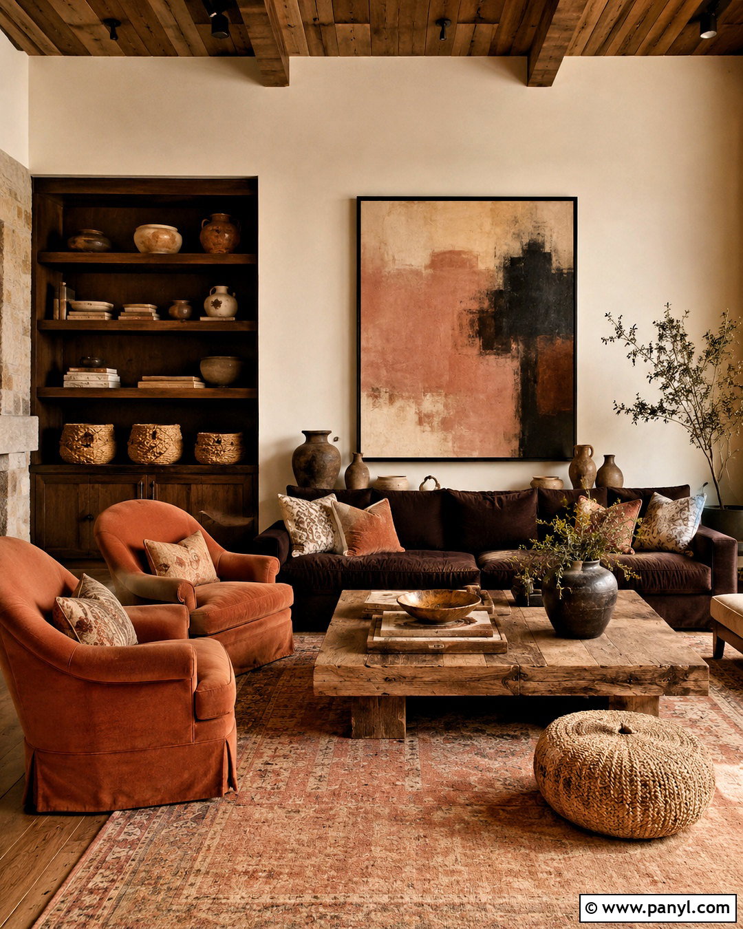 Dark Brown Living Room With Terracotta Accents - 20 dark brown living room ideas