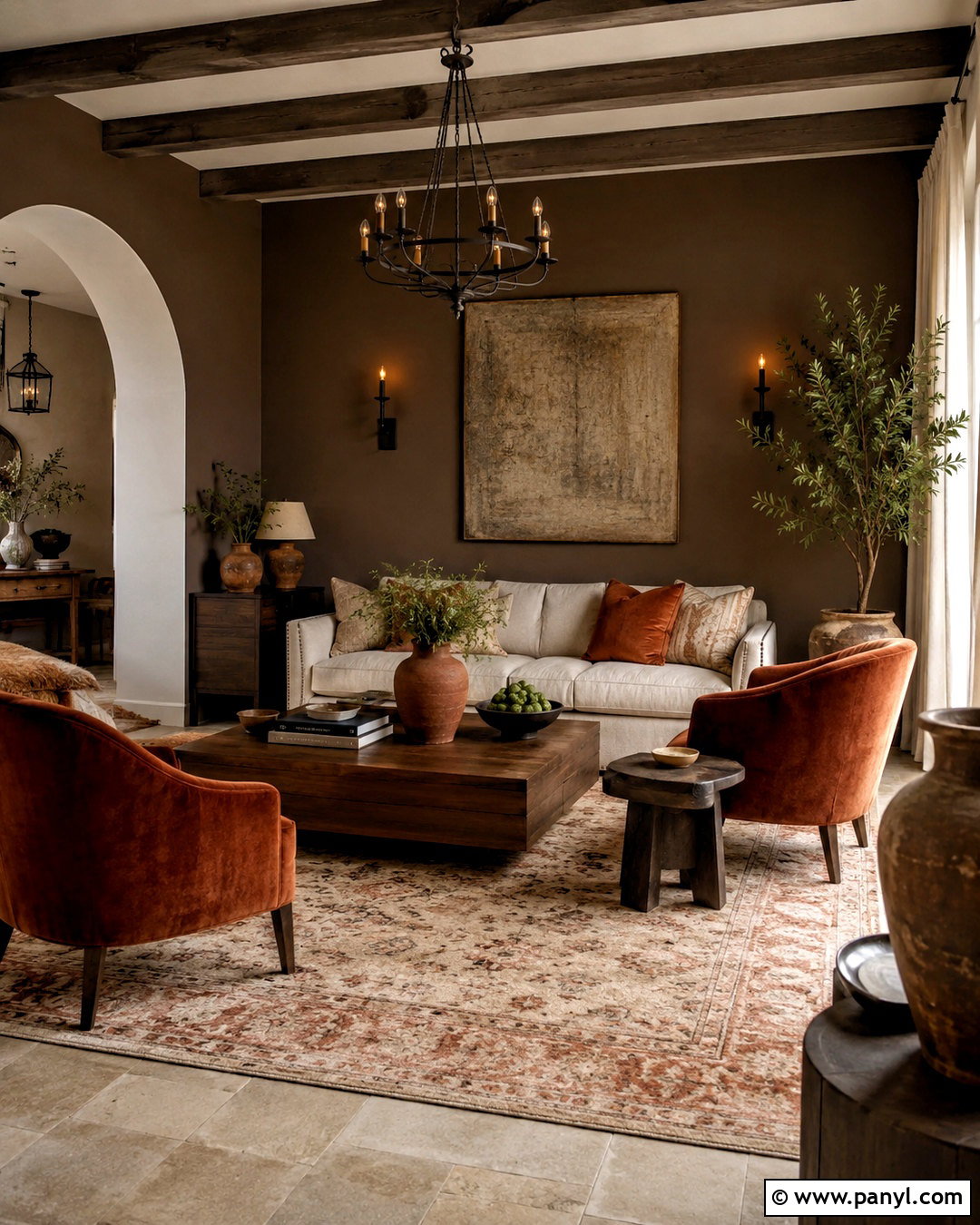 Dark Brown Living Room With Terracotta Accents - 40 Dark Brown Walls