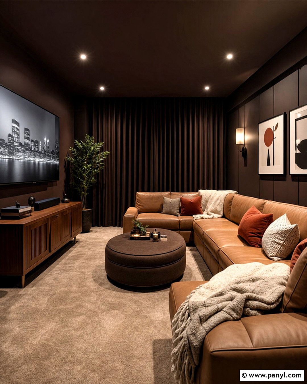 Dark Brown Media Room With Sectional Sofa - 20 dark brown interior ideas