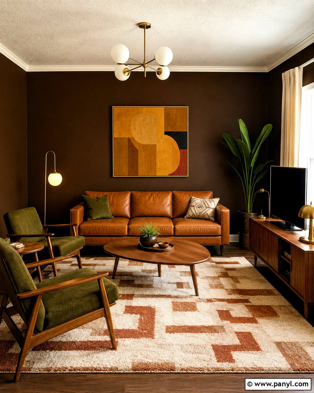 Dark Brown Midcentury Living Room - 20 dark brown room aesthetic ideas