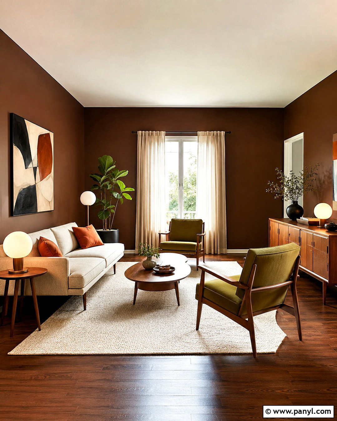 Dark Brown Midcentury Modern Living Room - 40 Dark Brown Walls