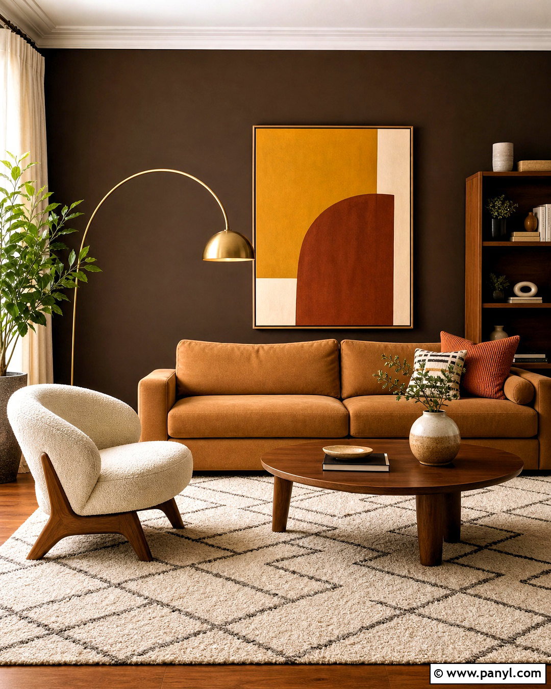 Dark Brown Midcentury Wall - 20 dark feature wall living room ideas