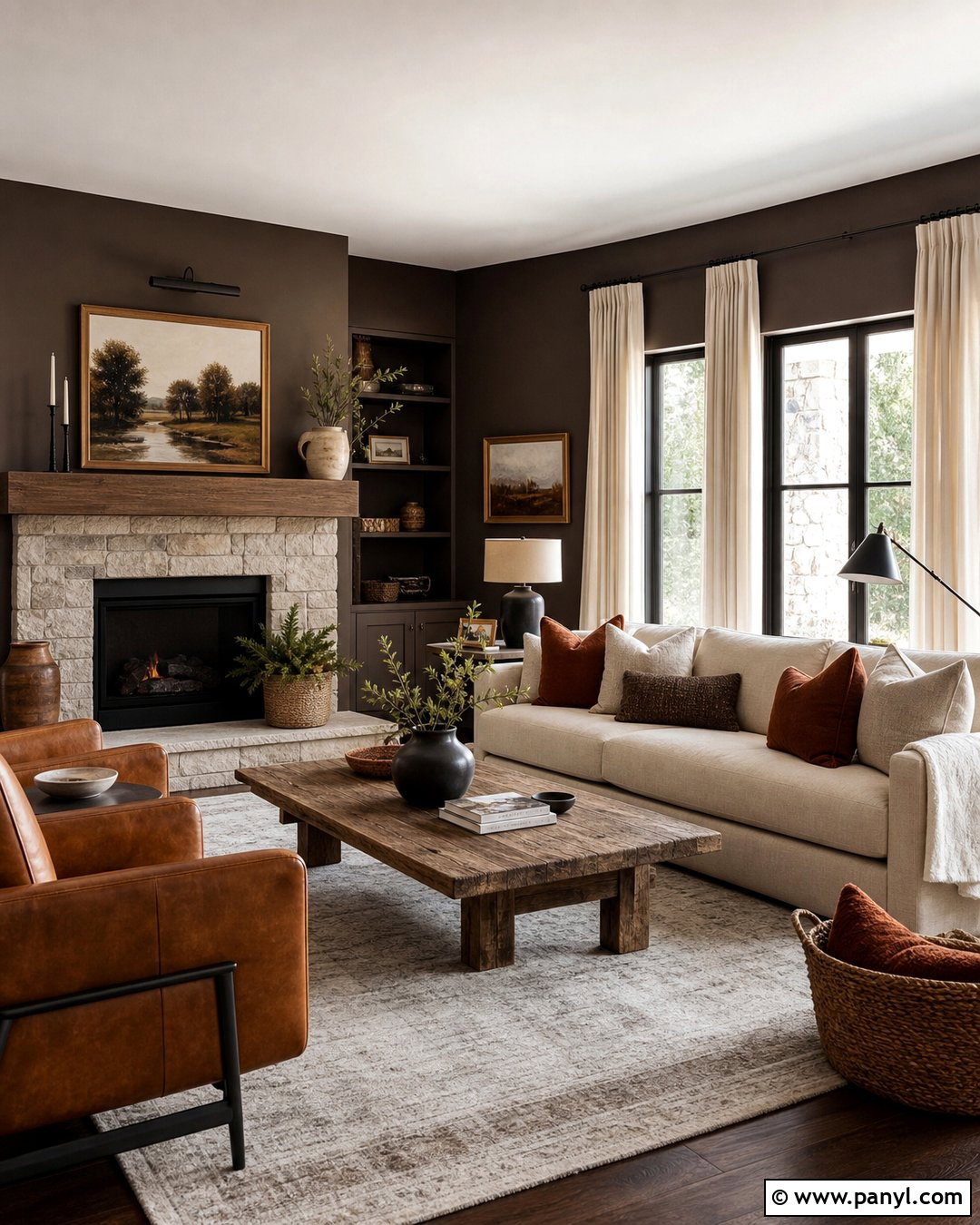 Dark Brown Modern Rustic Living Room - 30 dark wall paint ideas