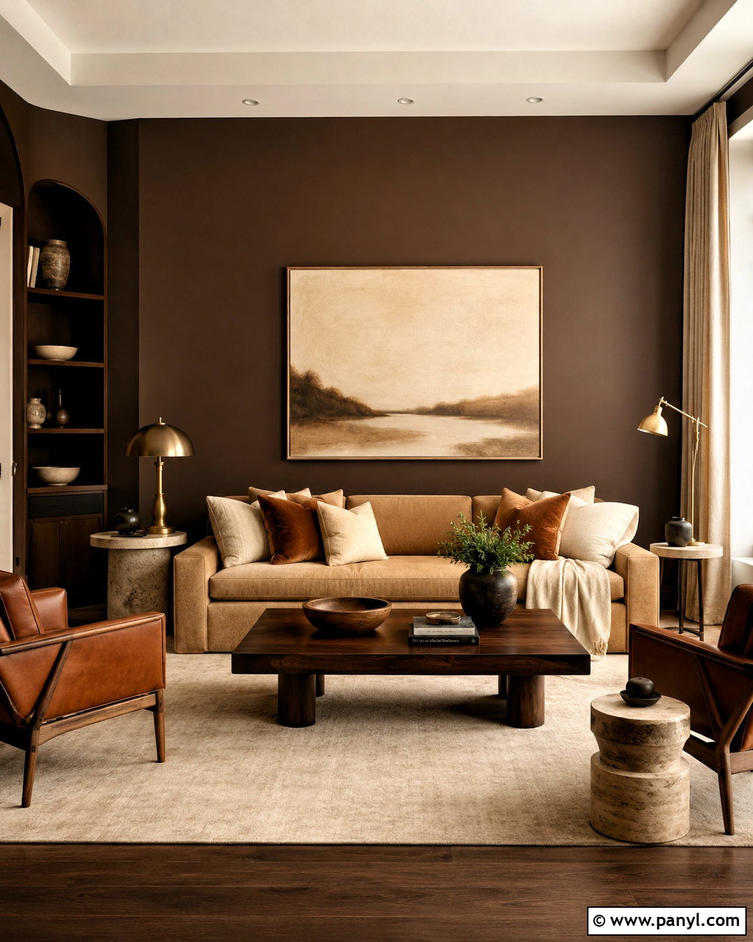 Dark Brown Monochromatic Living Room - 40 Dark Brown Walls