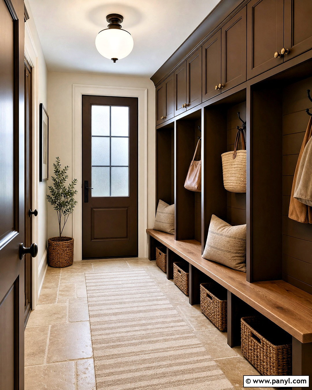 Dark Brown Mudroom With Oak Storage - 20 dark brown interior ideas