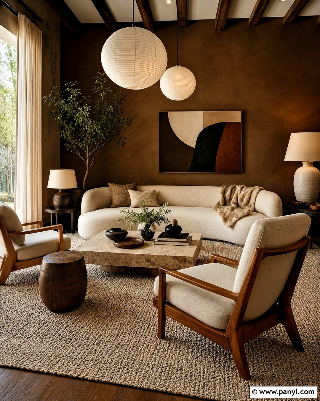 Dark Brown Organic Modern Living Room - 40 Dark Brown Walls
