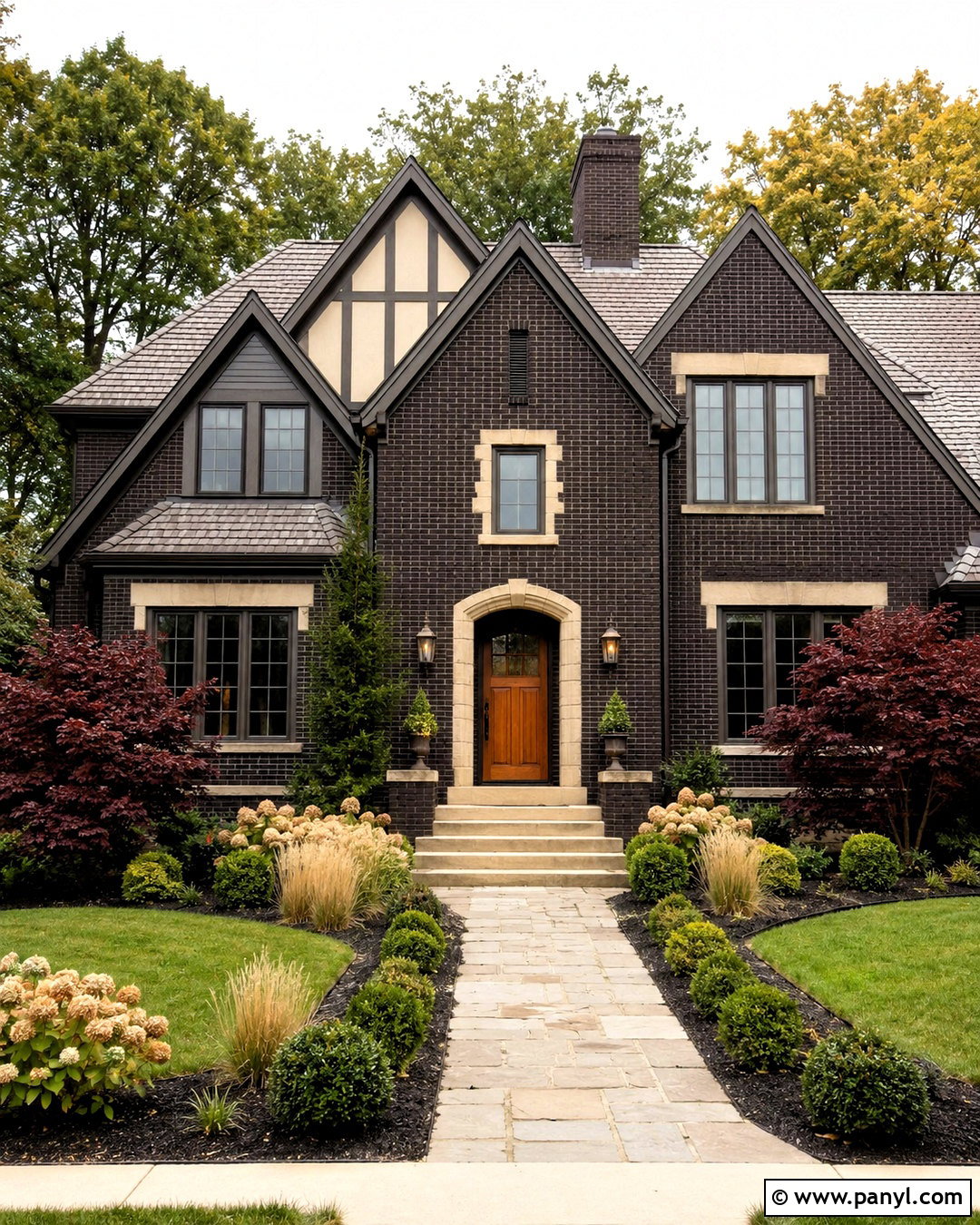 Dark Brown Painted Brick With Beige Trim - 20 dark painted brick exterior ideas