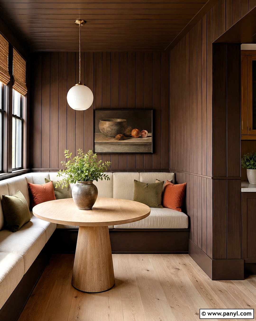 Dark Brown Paneled Breakfast Nook - 20 dark paneled walls