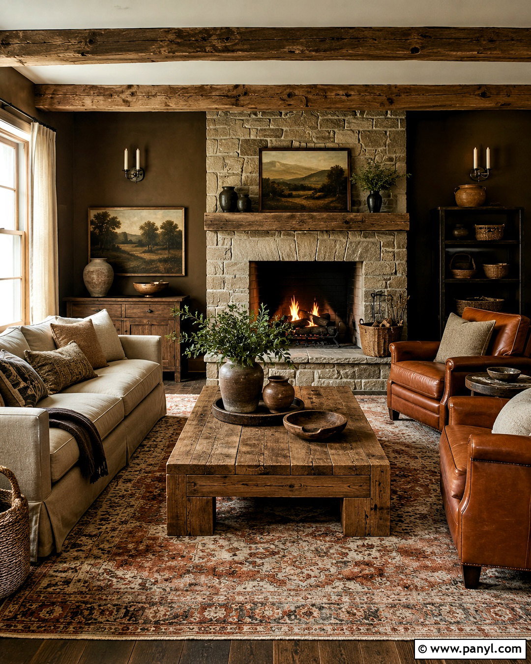 Dark Brown Rustic Living Room - 40 Dark Brown Walls