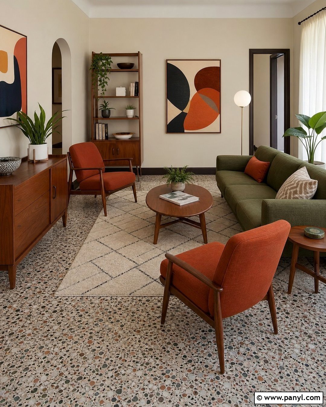 Dark Brown Skirting Boards In A Midcentury Living Room - 35 Dark Skirting Boards Light Walls