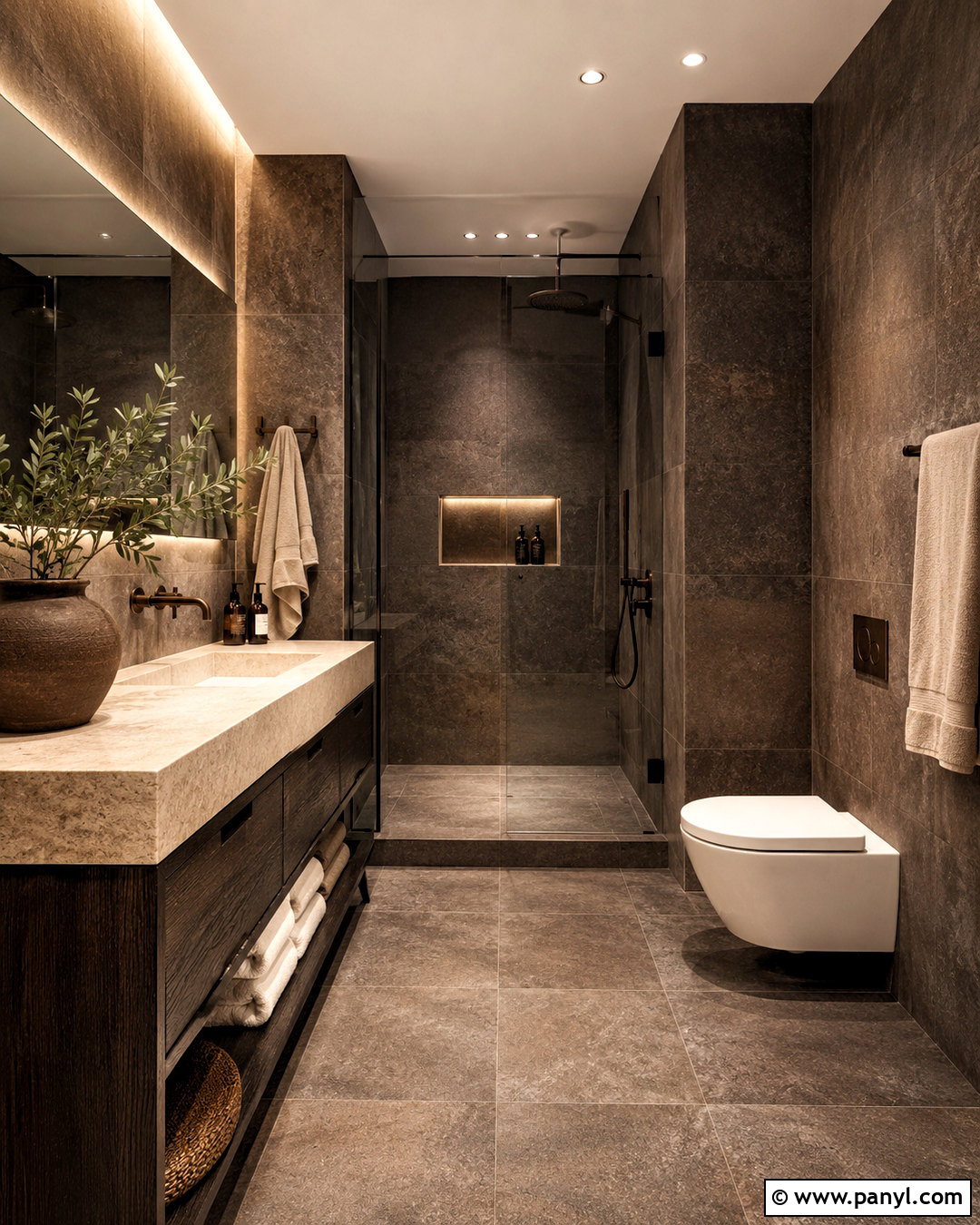 Dark Brown Stone Bathroom - 20 moody bathroom design ideas