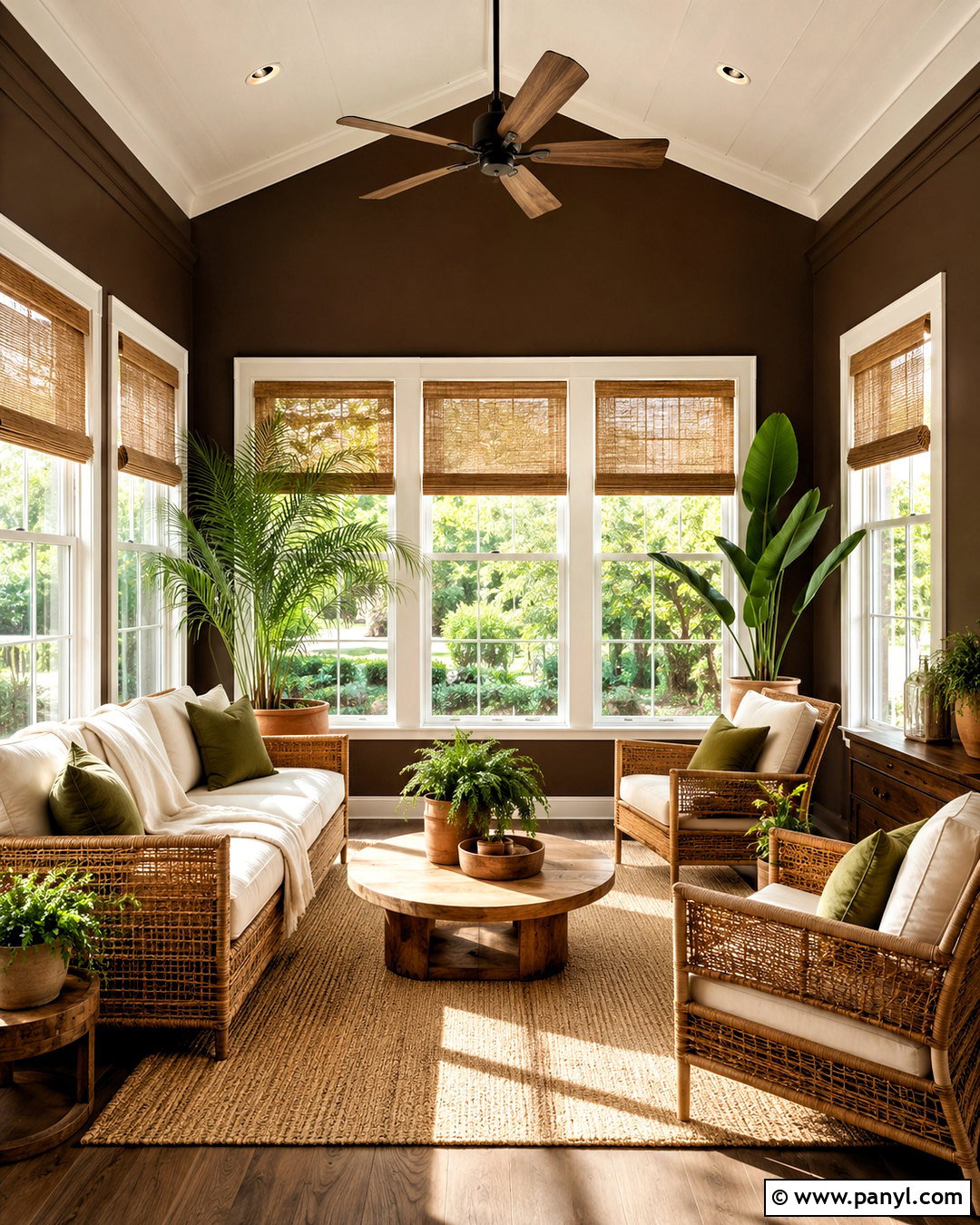Dark Brown Sunroom With Rattan Furniture - 20 dark brown room ideas